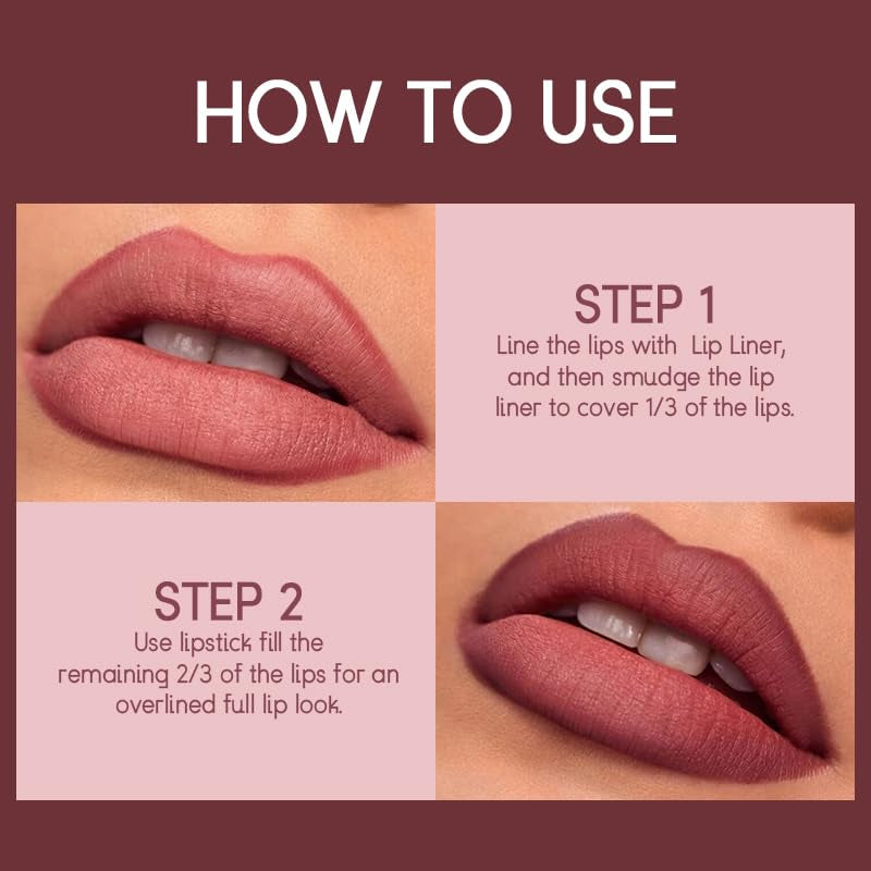2 in 1 Waterproof Lipstick Combo Set - Long Lasting Matte Lipstick Pen with Lip Liner - Makeup Kit (G5, Pack of 1)