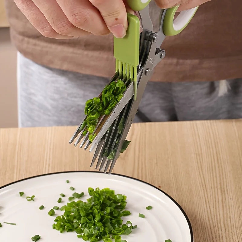 3-Piece Set Stainless Steel Five-Layer Scallion Chopper Paper Cutter Kitchen Vegetable Nori Seafood Food Cutter