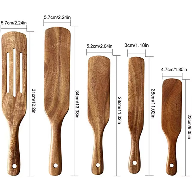 Thailand Teak Natural Wood Tableware Spoon Ladle Turner Long Rice Colander Soup Skimmer Cooking Spoons Scoop Kitchen Tool Set