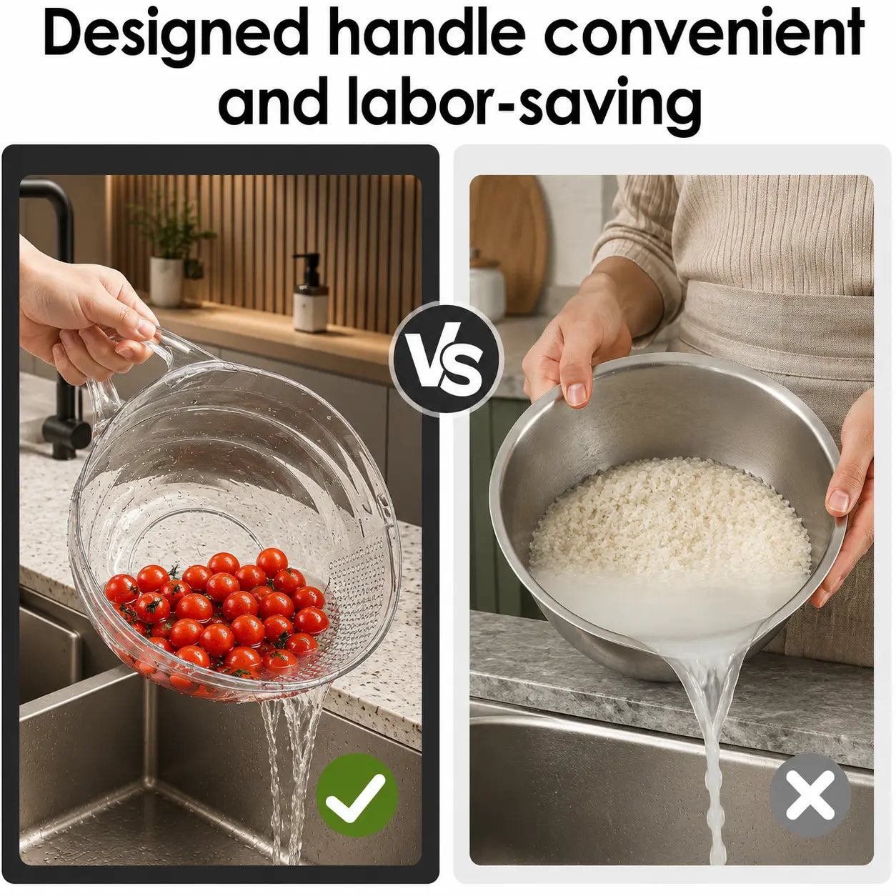 Elevate Your Kitchen with the Aesthetic Multifunctional Rice Strainer – Sturdy, BPA-Free Colander for Effortless Draining of Rice, Vegetables, and More!