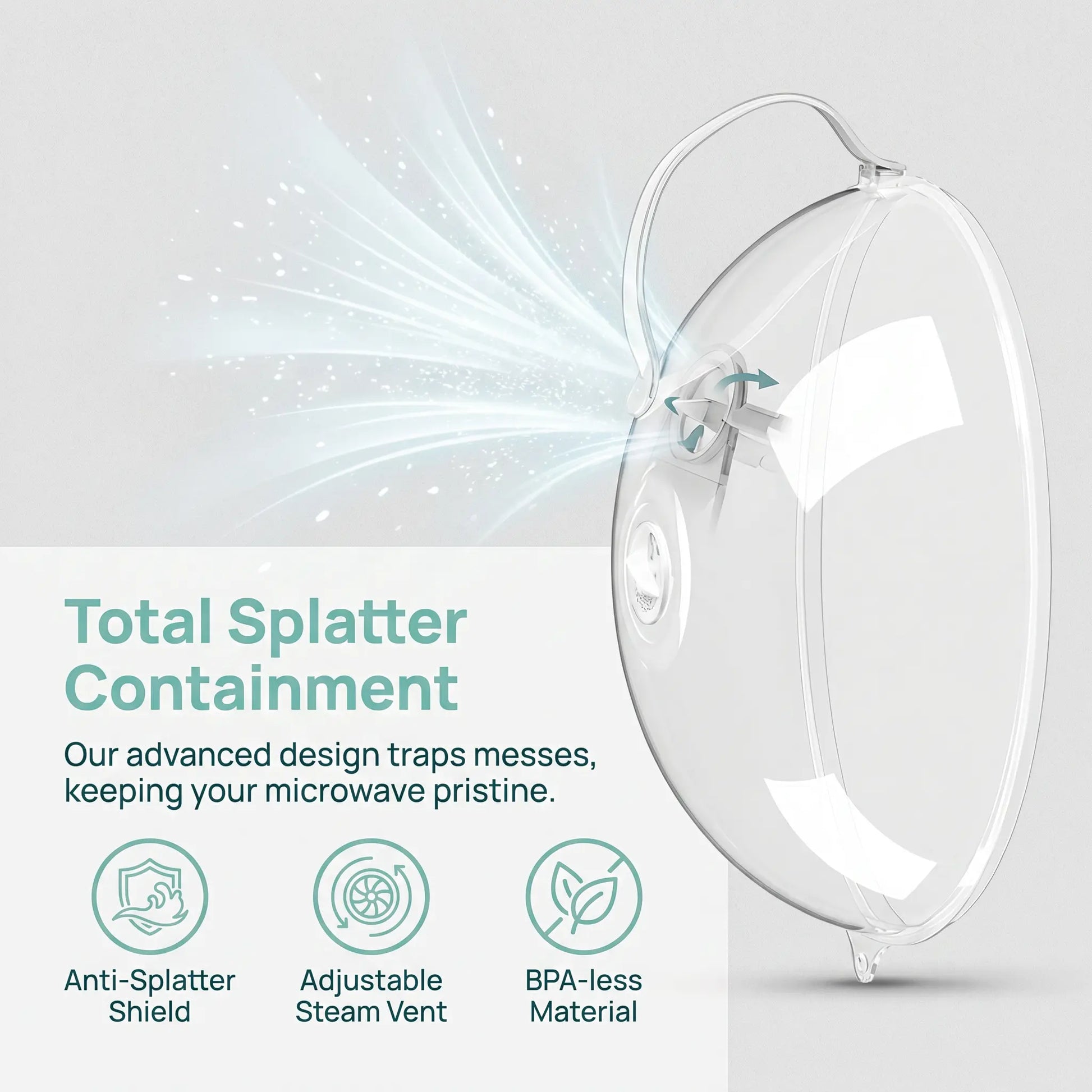 【Summer Sale Deals】Transparent Microwave Splatter Cover with Steam Vent & Handle, 31Cm Dustproof Clear Food Plate Cover for Kitchen Heating