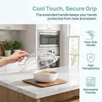 【Summer Sale Deals】Transparent Microwave Splatter Cover with Steam Vent & Handle, 31Cm Dustproof Clear Food Plate Cover for Kitchen Heating
