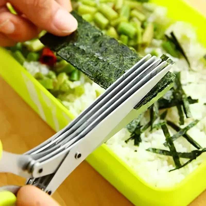 3-Piece Set Stainless Steel Five-Layer Scallion Chopper Paper Cutter Kitchen Vegetable Nori Seafood Food Cutter
