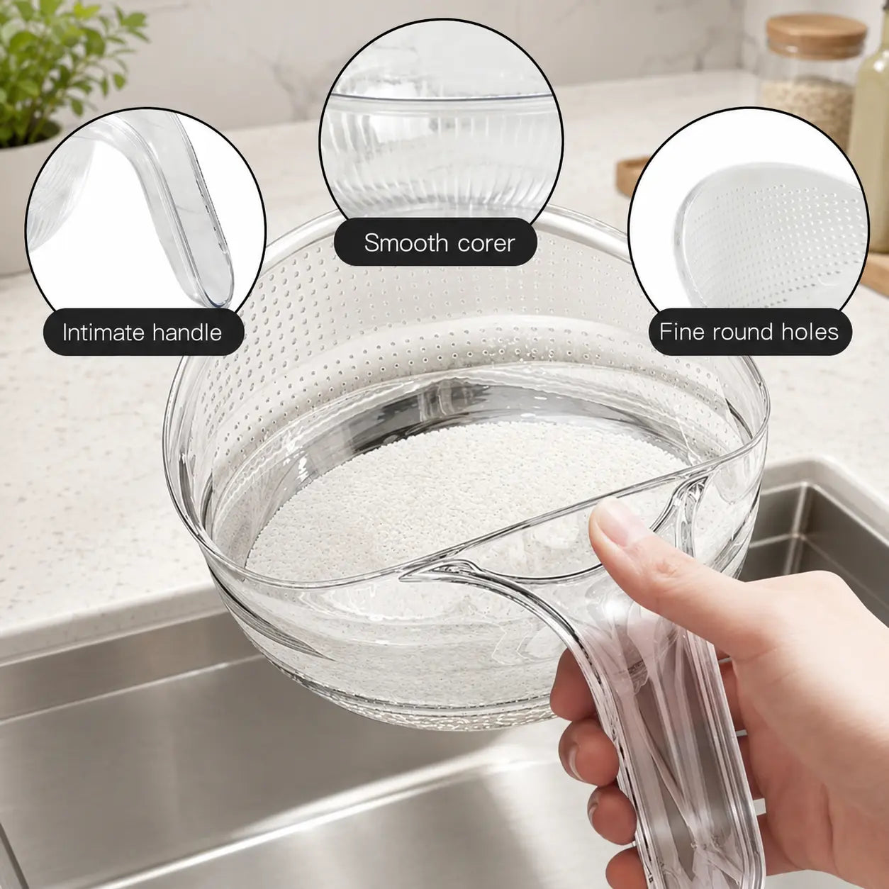 Elevate Your Kitchen with the Aesthetic Multifunctional Rice Strainer – Sturdy, BPA-Free Colander for Effortless Draining of Rice, Vegetables, and More!