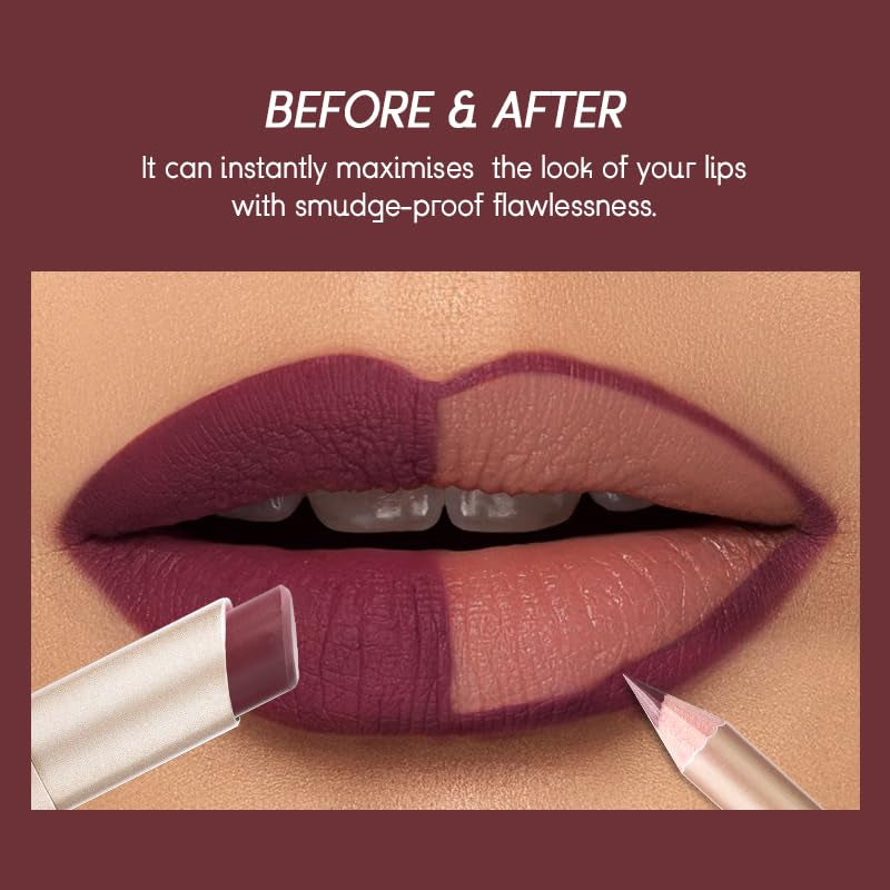 2 in 1 Waterproof Lipstick Combo Set - Long Lasting Matte Lipstick Pen with Lip Liner - Makeup Kit (G5, Pack of 1)