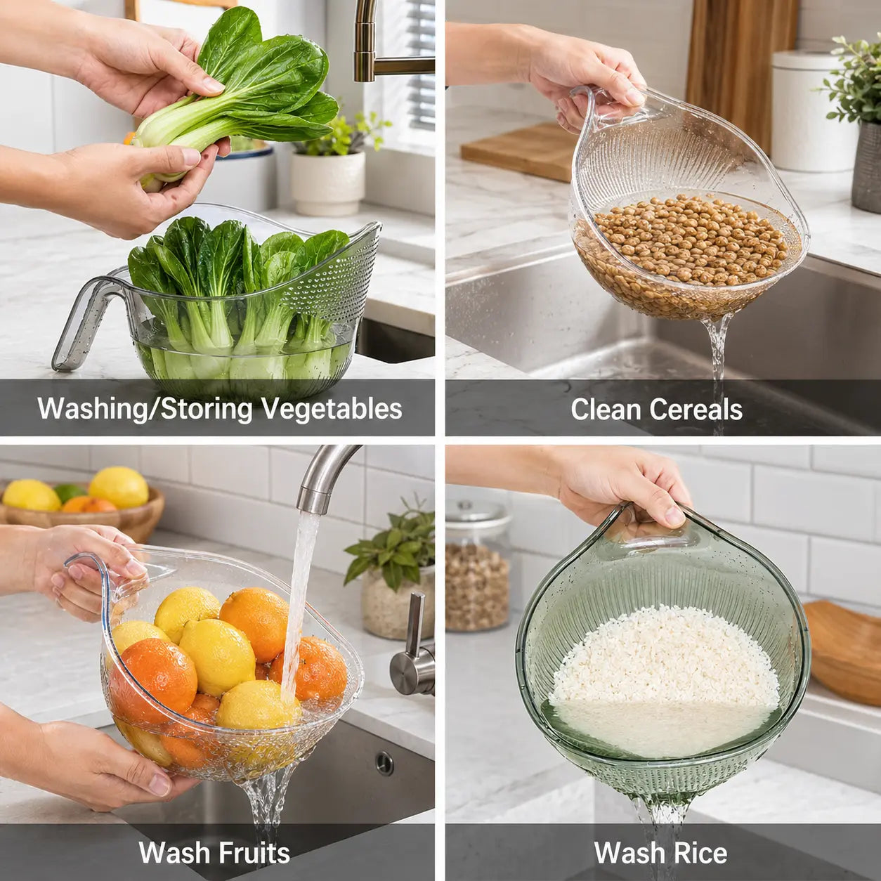 Elevate Your Kitchen with the Aesthetic Multifunctional Rice Strainer – Sturdy, BPA-Free Colander for Effortless Draining of Rice, Vegetables, and More!