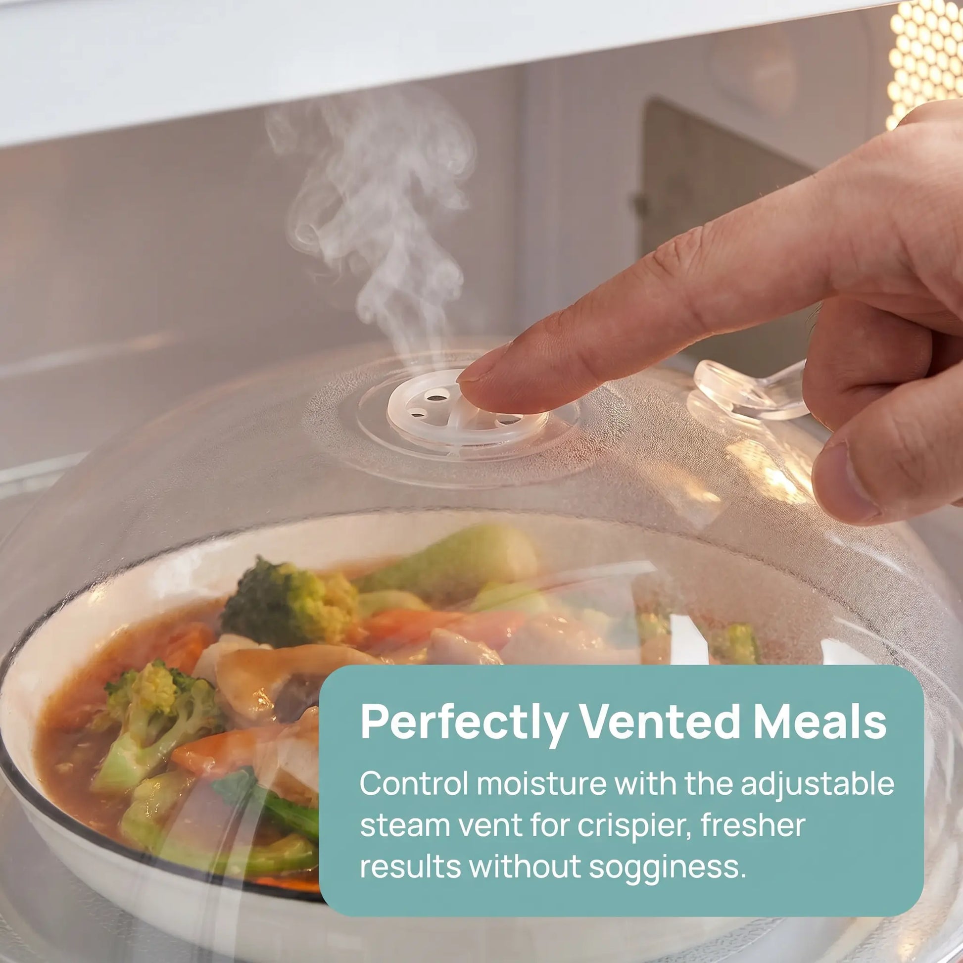 【Summer Sale Deals】Transparent Microwave Splatter Cover with Steam Vent & Handle, 31Cm Dustproof Clear Food Plate Cover for Kitchen Heating