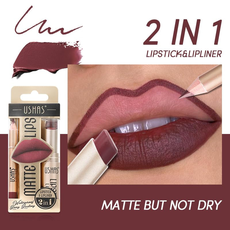 2 in 1 Waterproof Lipstick Combo Set - Long Lasting Matte Lipstick Pen with Lip Liner - Makeup Kit (G5, Pack of 1)