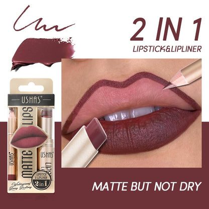 2 in 1 Waterproof Lipstick Combo Set - Long Lasting Matte Lipstick Pen with Lip Liner - Makeup Kit (G5, Pack of 1)