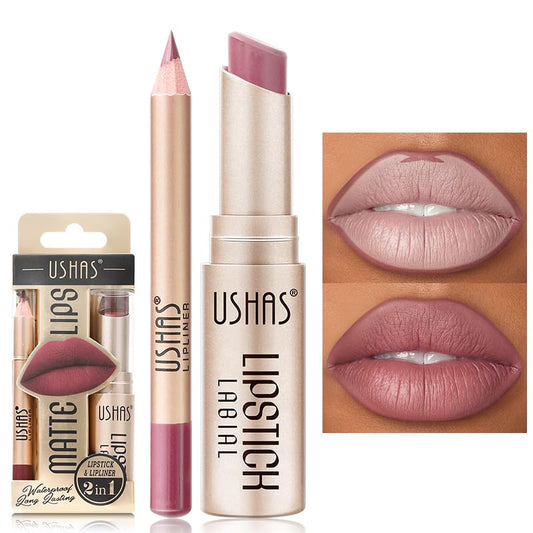 2 in 1 Waterproof Lipstick Combo Set - Long Lasting Matte Lipstick Pen with Lip Liner - Makeup Kit (G5, Pack of 1)