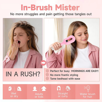 Hairbrush Mister - Hair Mist Sprayer Brush, 2 in 1 Portable Hair Brush with Water Spray for Detangling and Styling