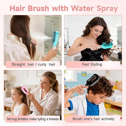 Hairbrush Mister - Hair Mist Sprayer Brush, 2 in 1 Portable Hair Brush with Water Spray for Detangling and Styling