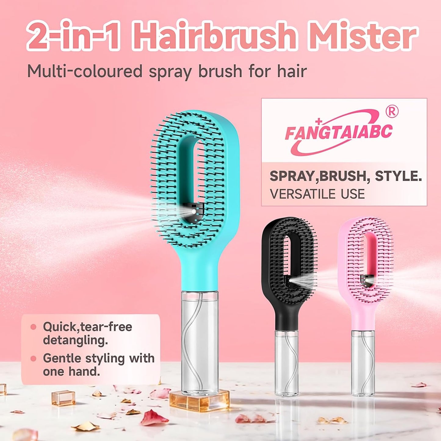 Hairbrush Mister - Hair Mist Sprayer Brush, 2 in 1 Portable Hair Brush with Water Spray for Detangling and Styling