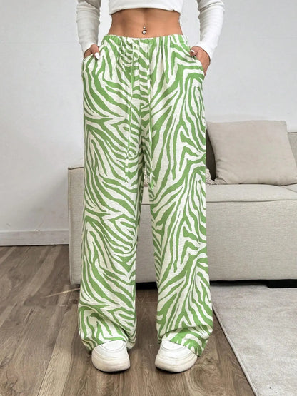 Women'S Leopard Print Tie Front Pocket Wide Leg Pants, Casual Comfy Straight Leg Trousers for Daily Wear, Ladies Bottoms for All Seasons, Womenswear