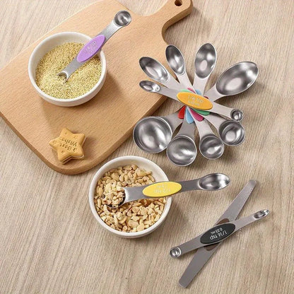 Stainless Steel Double Headed Measuring Spoon 9-Piece Set with Magnetic Suction and Scale Measuring Spoon Baking Tool