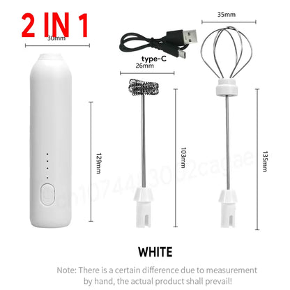 MINI Milk Frother USB Rechargeable 3 Speeds Foam Maker Coffee Whisk Mixer Electric Handle Blender Egg Beater Hot Cooking Tools