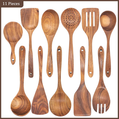 Thailand Teak Natural Wood Tableware Spoon Ladle Turner Long Rice Colander Soup Skimmer Cooking Spoons Scoop Kitchen Tool Set