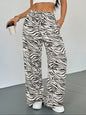 Women'S Leopard Print Tie Front Pocket Wide Leg Pants, Casual Comfy Straight Leg Trousers for Daily Wear, Ladies Bottoms for All Seasons, Womenswear