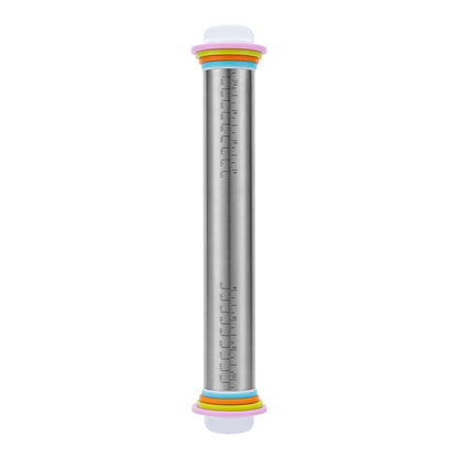 13.78 Inch Stainless Steel Adjustable Rolling Pin with 4 Thickness Removable Rings Dough Roller for Pizza Cookie Baking Tools