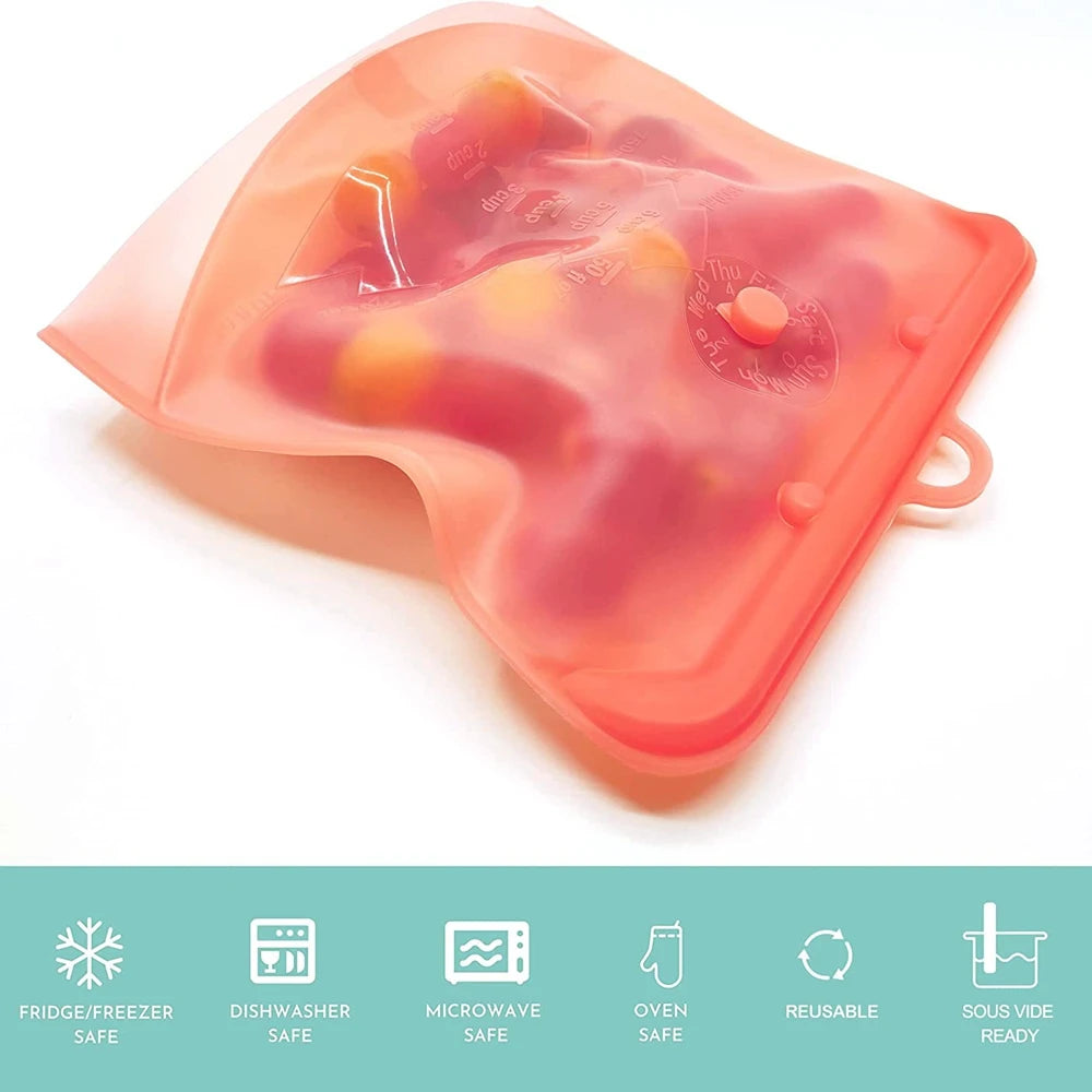 Silicone Reusable Food Bag 1500Ml 1000Ml 500Ml Leakproof Containers Reusable Fresh Bag Food Storage Bag Freezer Bag Snack