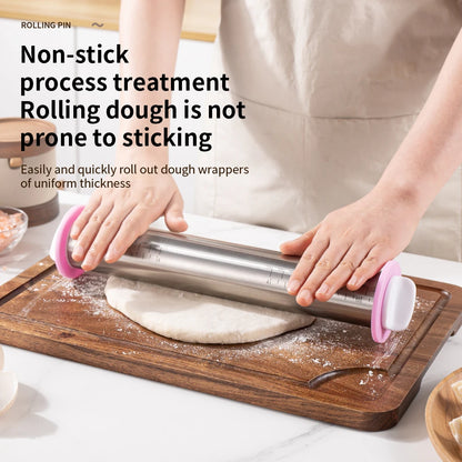 13.78 Inch Stainless Steel Adjustable Rolling Pin with 4 Thickness Removable Rings Dough Roller for Pizza Cookie Baking Tools
