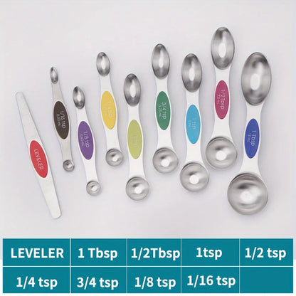 Stainless Steel Double Headed Measuring Spoon 9-Piece Set with Magnetic Suction and Scale Measuring Spoon Baking Tool