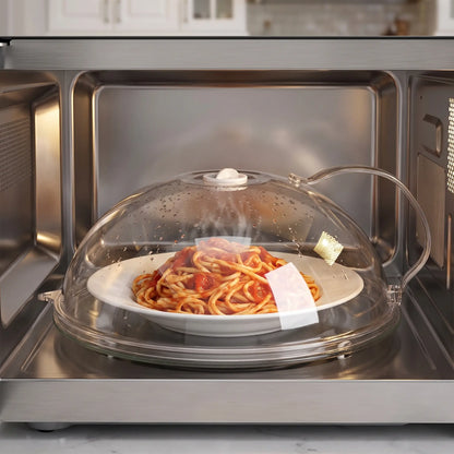 【Summer Sale Deals】Transparent Microwave Splatter Cover with Steam Vent & Handle, 31Cm Dustproof Clear Food Plate Cover for Kitchen Heating