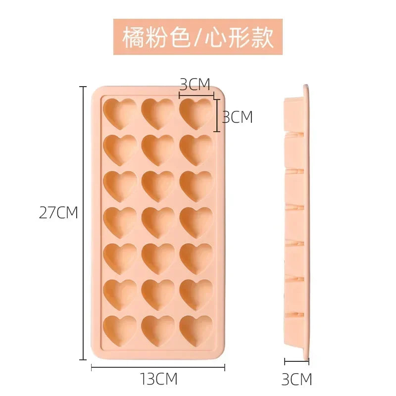 21-Cell Silicone Ice Cube Mold Heart Shape Ice Tray Household Frozen Ice Mold Plastic Ice Box with Lid Kitchen Bar Accessories
