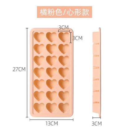 21-Cell Silicone Ice Cube Mold Heart Shape Ice Tray Household Frozen Ice Mold Plastic Ice Box with Lid Kitchen Bar Accessories