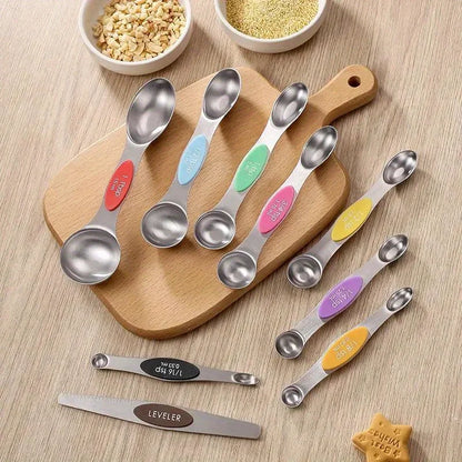 Stainless Steel Double Headed Measuring Spoon 9-Piece Set with Magnetic Suction and Scale Measuring Spoon Baking Tool